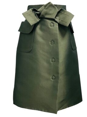 Marc Jacobs Olive Green Silk Satin Skirt with Bow Detail